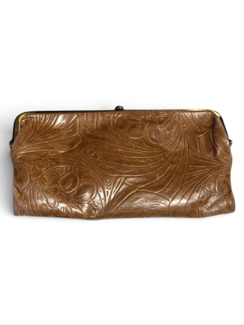 HOBO Embossed Floral Clasp Lauren Wallet - Tan Brown